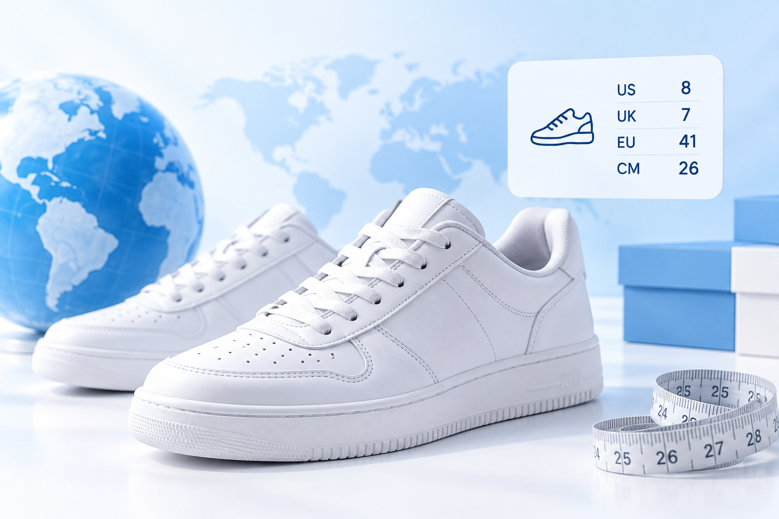 Shoe size conversion chart for US, UK and EU sizes